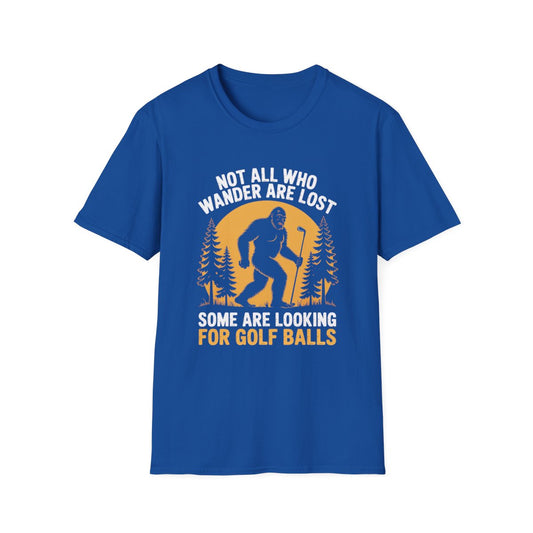 navy t-shirt printed with wanderlust golf dad quote