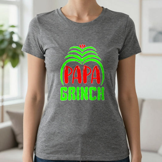 Papa Grumpy Green Christmas T-Shirt & Sweatshirt in Charcoal, worn, our photo