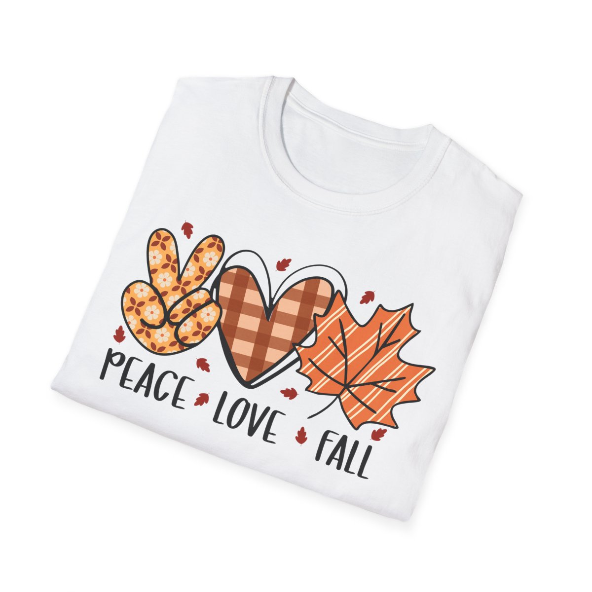 natural and white t-shirts with peace love fall seasonal design flat lay