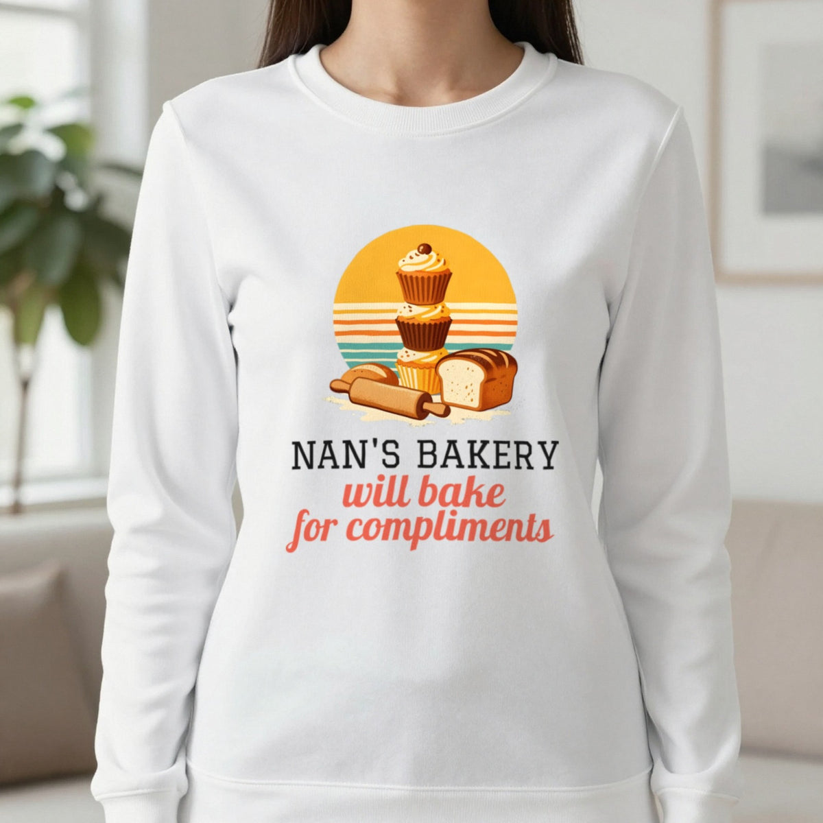 Personalised Bakery T-Shirt & Sweatshirt Sweatshirt in White, worn, our photo