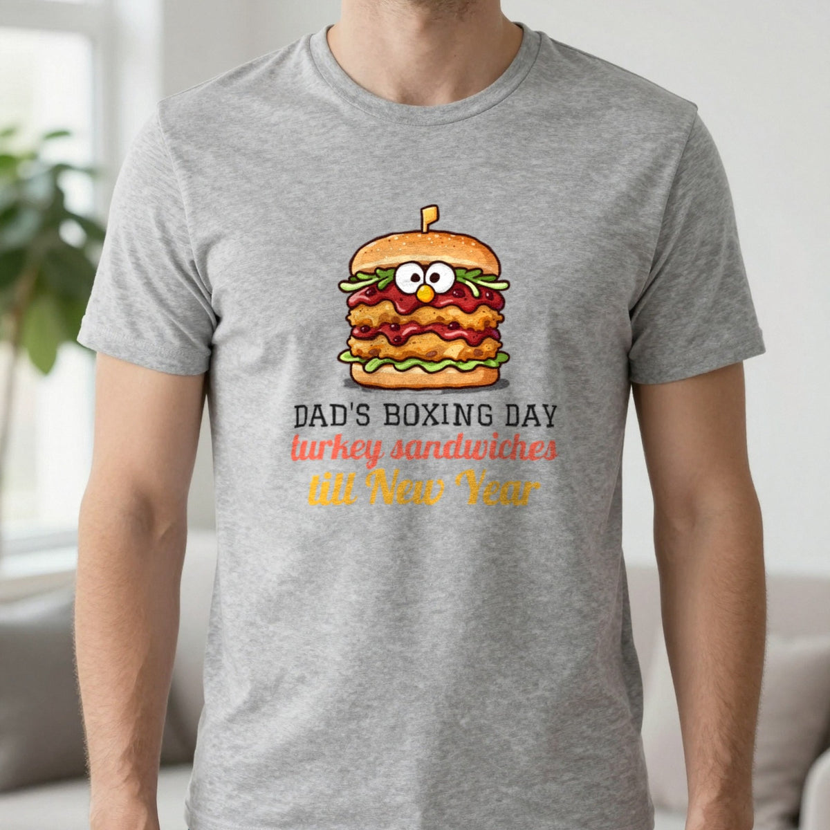 Personalised Boxing Day Leftovers Christmas Jumper & T-Shirt T-Shirt in Sport Grey, worn, our photo