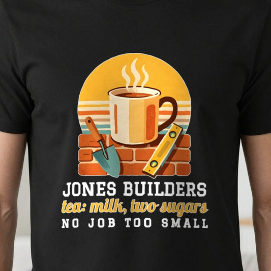 Personalised Builders T-Shirt & Sweatshirt print close-up, our photo