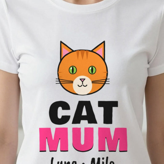 Personalised Cat Mum T-Shirt & Sweatshirt print close-up, our photo