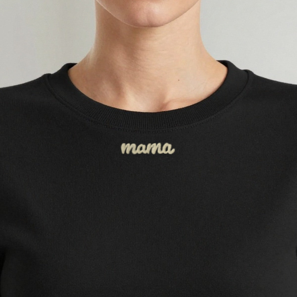 Collar Embroidered Sweatshirt, Mama or Any Name, adult sweatshirt in black, embroidered