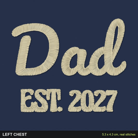 Dad Est. Sweatshirt: close-up of the real stitches with sizes