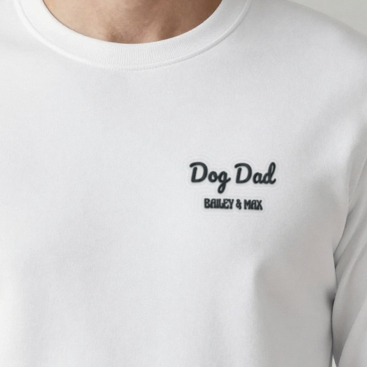 Dog Dad T-Shirt with Dog Names, adult sweatshirt in white, embroidered