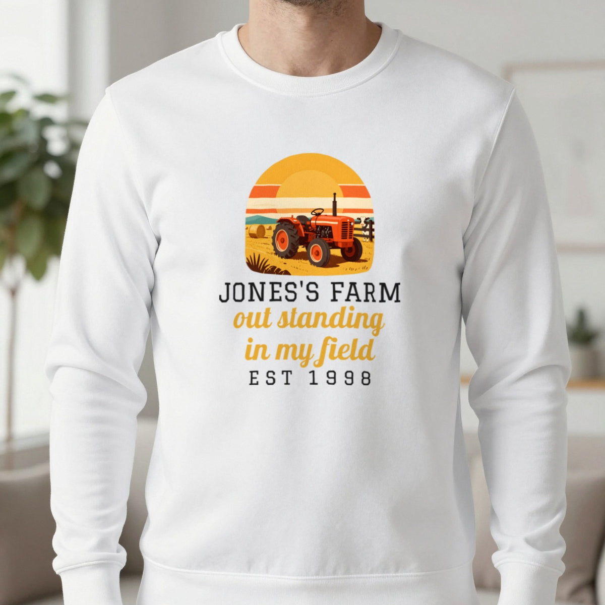 Personalised Farm T-Shirt & Sweatshirt Sweatshirt in White, worn, our photo