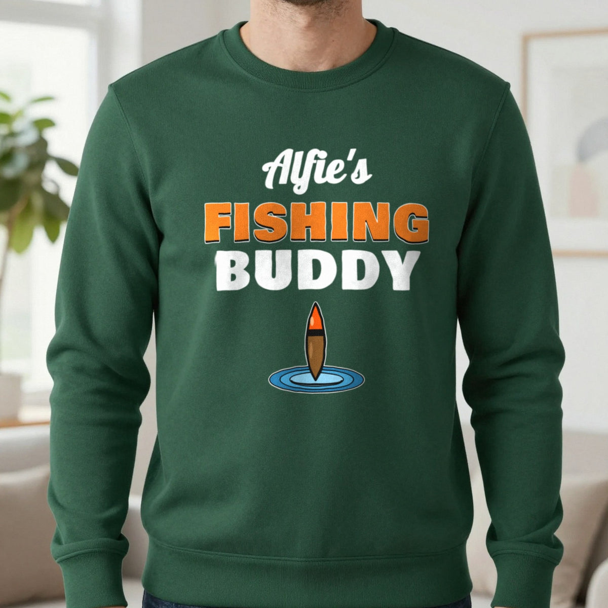 Personalised Fishing Buddy T-Shirt & Sweatshirt Sweatshirt in Forest Green, worn, our photo
