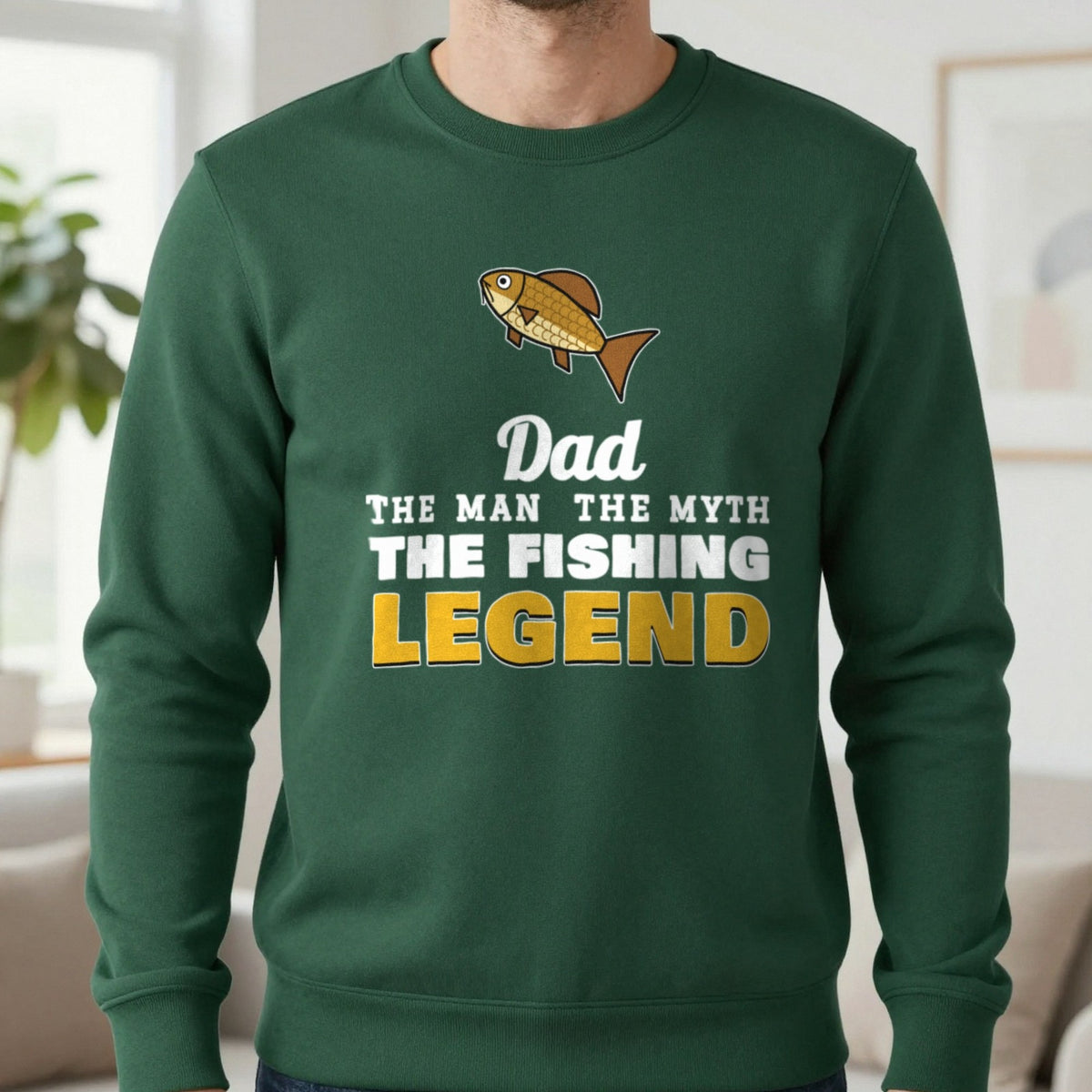 Personalised Fishing Legend T-Shirt & Sweatshirt Sweatshirt in Forest Green, worn, our photo