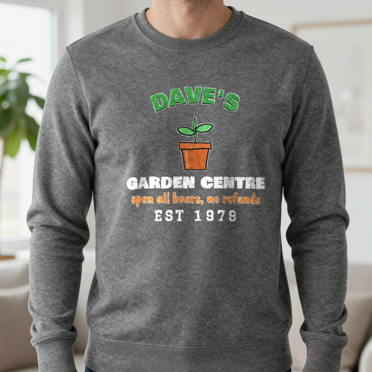 Personalised Garden Centre T-Shirt & Sweatshirt Sweatshirt in Charcoal, worn, our photo
