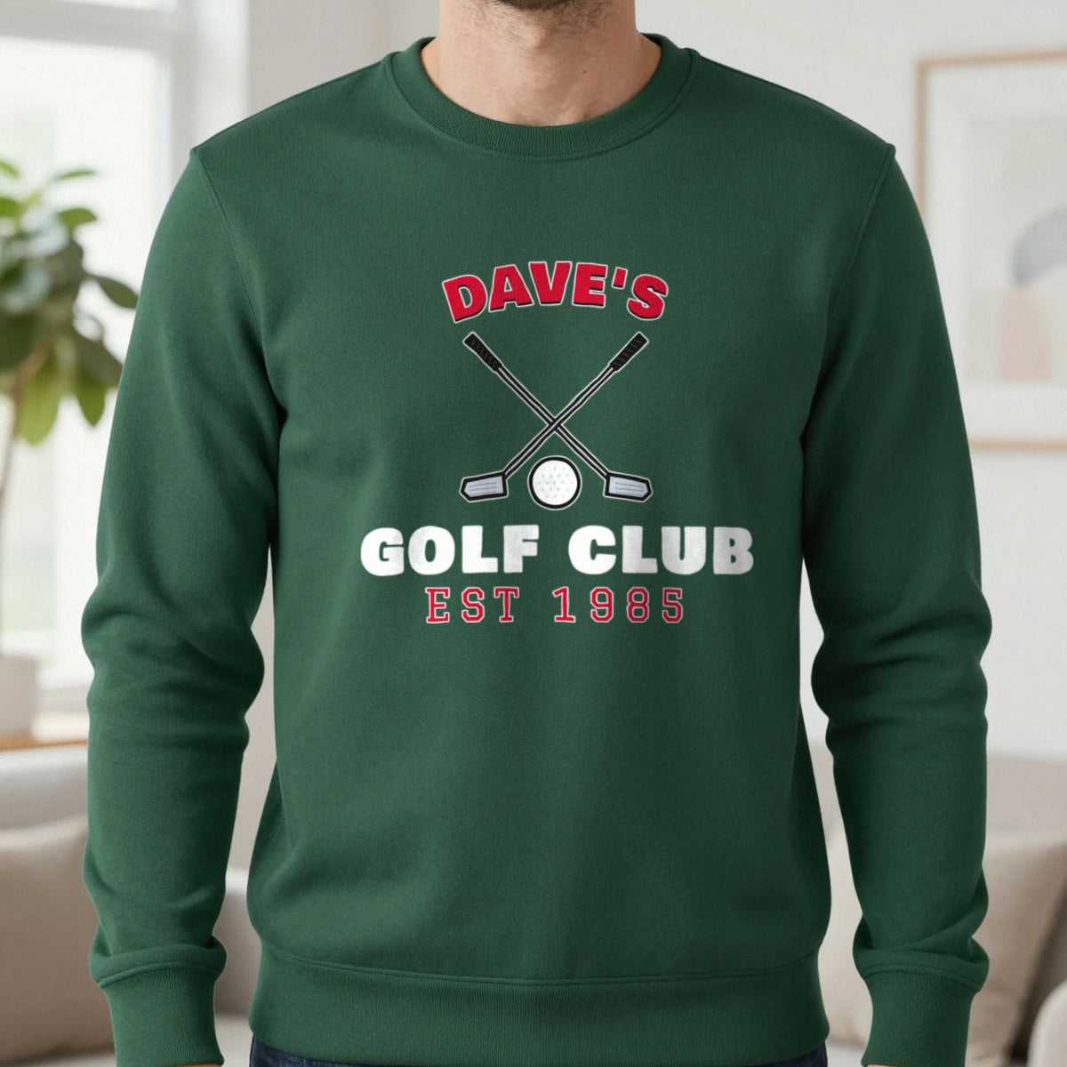Personalised Golf Club T-Shirt & Sweatshirt Sweatshirt in Forest Green, worn, our photo