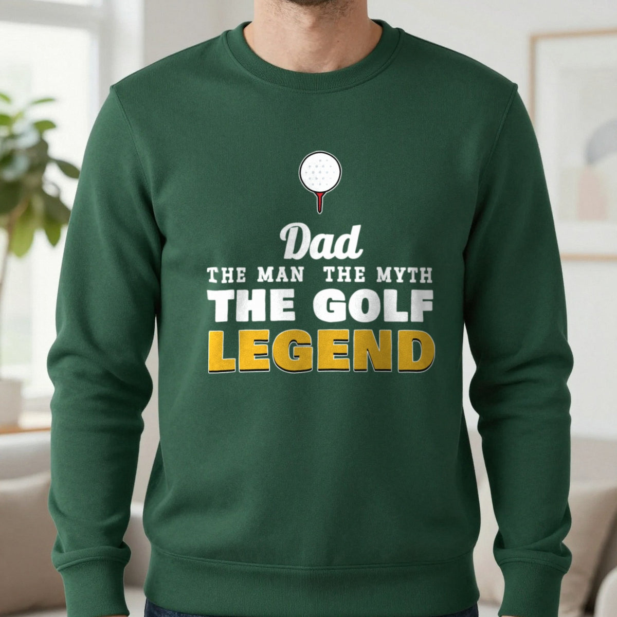 Personalised Golf Legend T-Shirt & Sweatshirt Sweatshirt in Forest Green, worn, our photo
