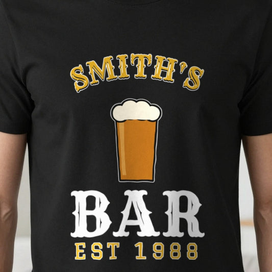 Personalised Home Bar T-Shirt & Sweatshirt print close-up, our photo