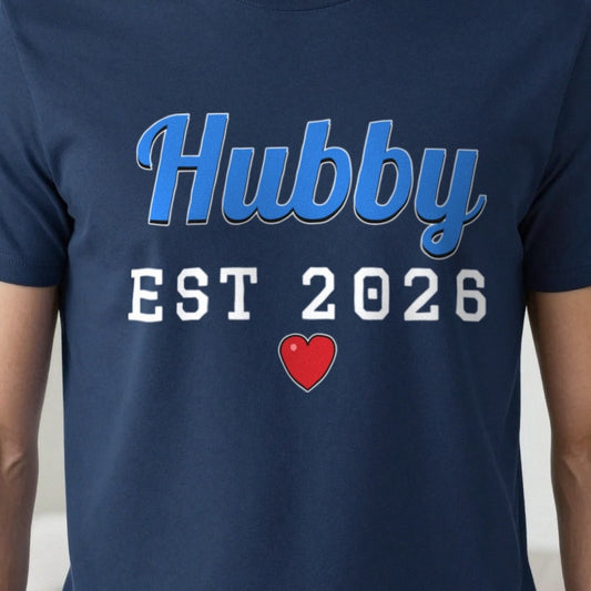 Personalised Hubby Est. T-Shirt print close-up, our photo