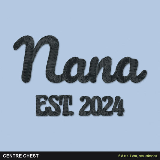 Nana Est. Sweatshirt: close-up of the real stitches with sizes