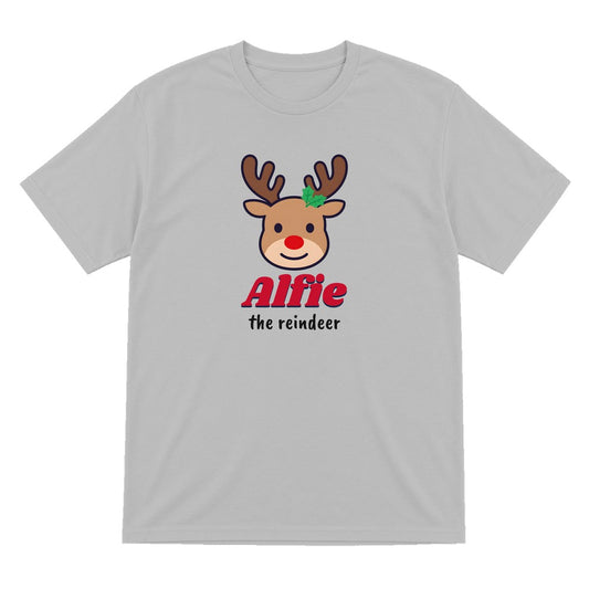 Personalised Reindeer Name Christmas Jumper & T-Shirt T-Shirt in Sport Grey