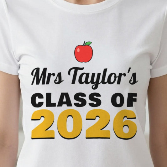 Personalised Teacher Class Of 2026 T-Shirt & Sweatshirt print close-up, our photo