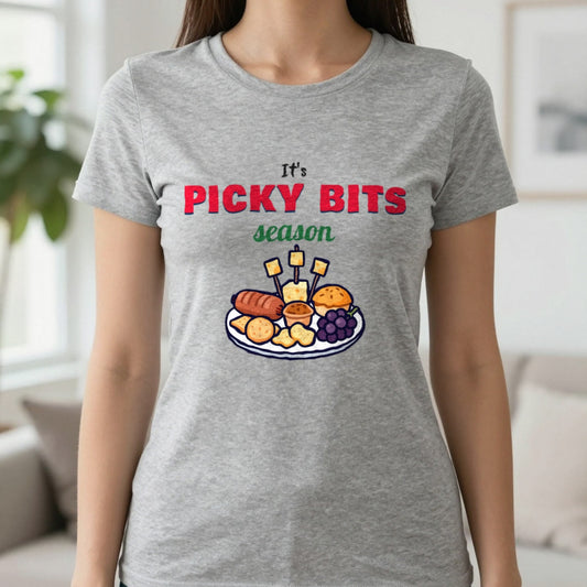 It's Picky Bits Season Christmas Jumper & T-Shirt in Sport Grey (T-Shirt), worn, our photo