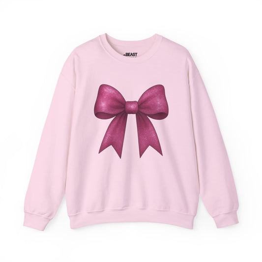 pink glitter bow sweatshirt light pink sweatshirt coquette gift idea