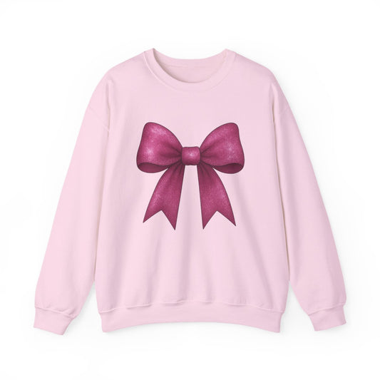 navy sweatshirt with pink glitter bow feminine graphic
