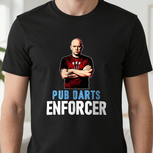Pub Darts Enforcer Funny Darts T-Shirt & Sweatshirt close-up
