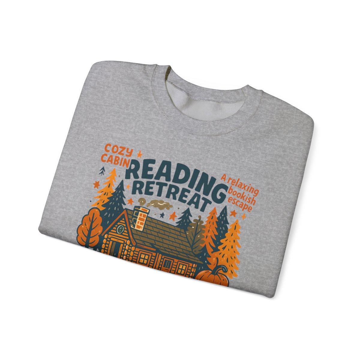 reading retreat cozy cabin sweatshirt detail showing printed design