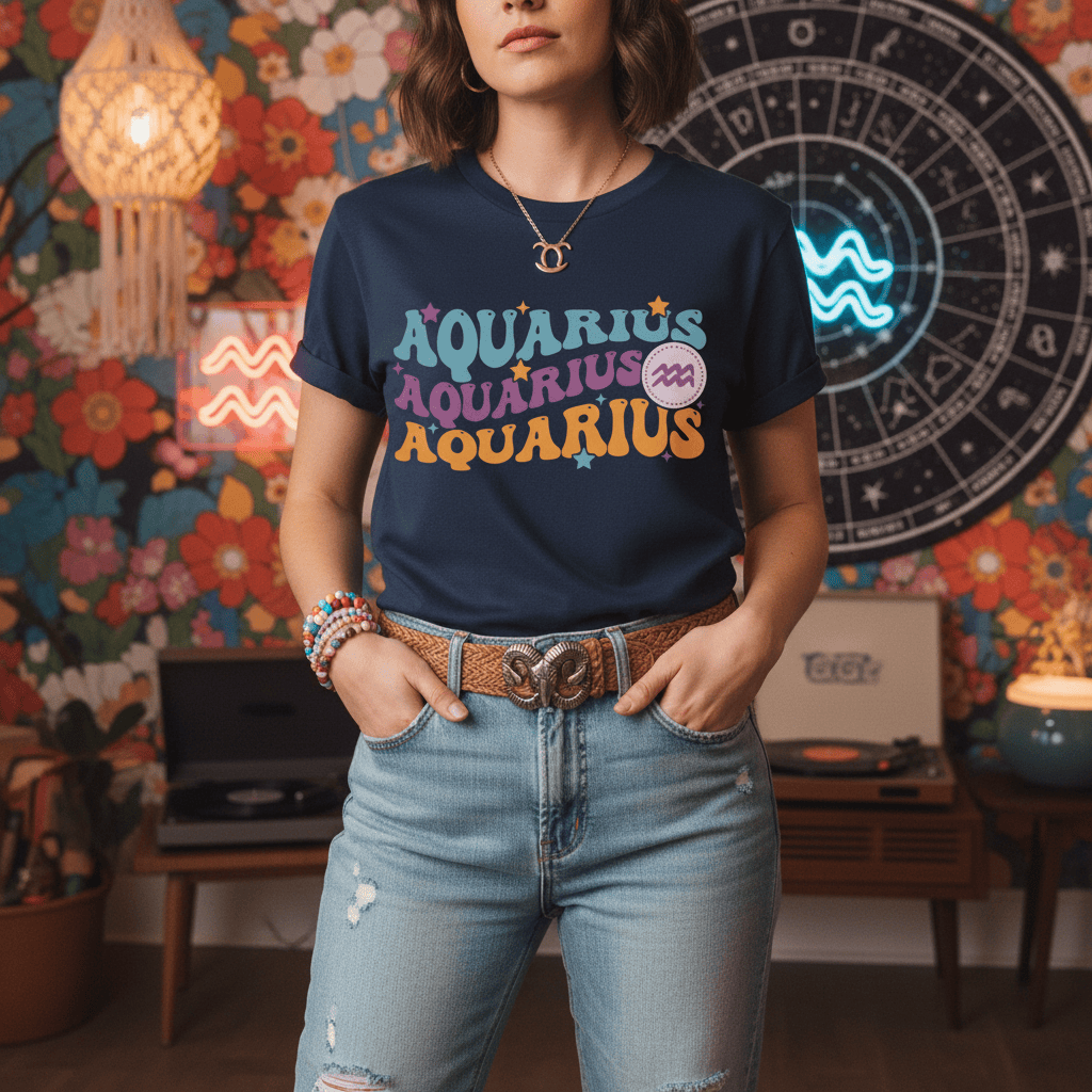 retro aquarius zodiac graphic t-shirt t-shirt eighth colour product image