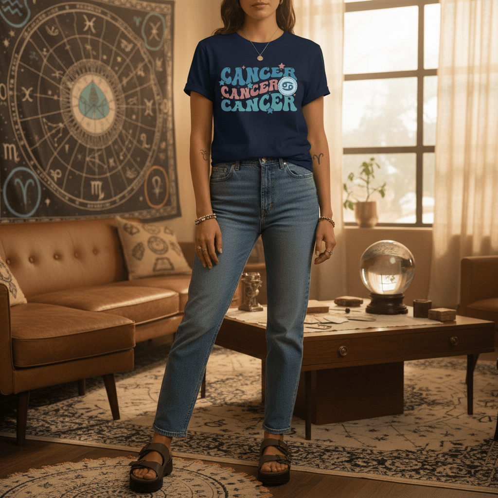 retro cancer zodiac graphic t-shirt t-shirt eighth colour product image