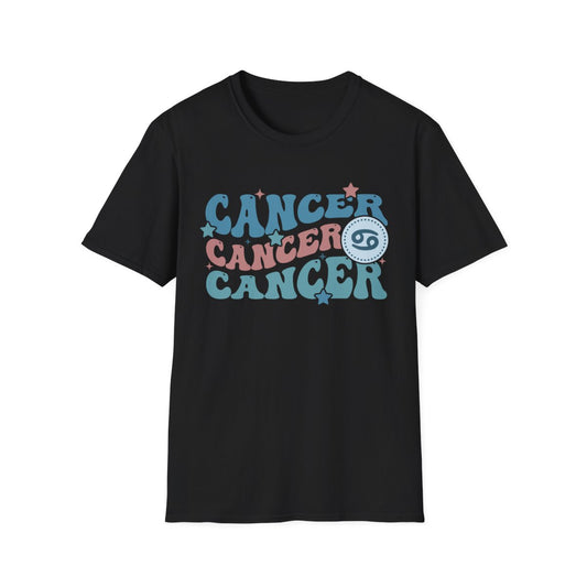 navy t-shirt with retro cancer astrology vintage lettering