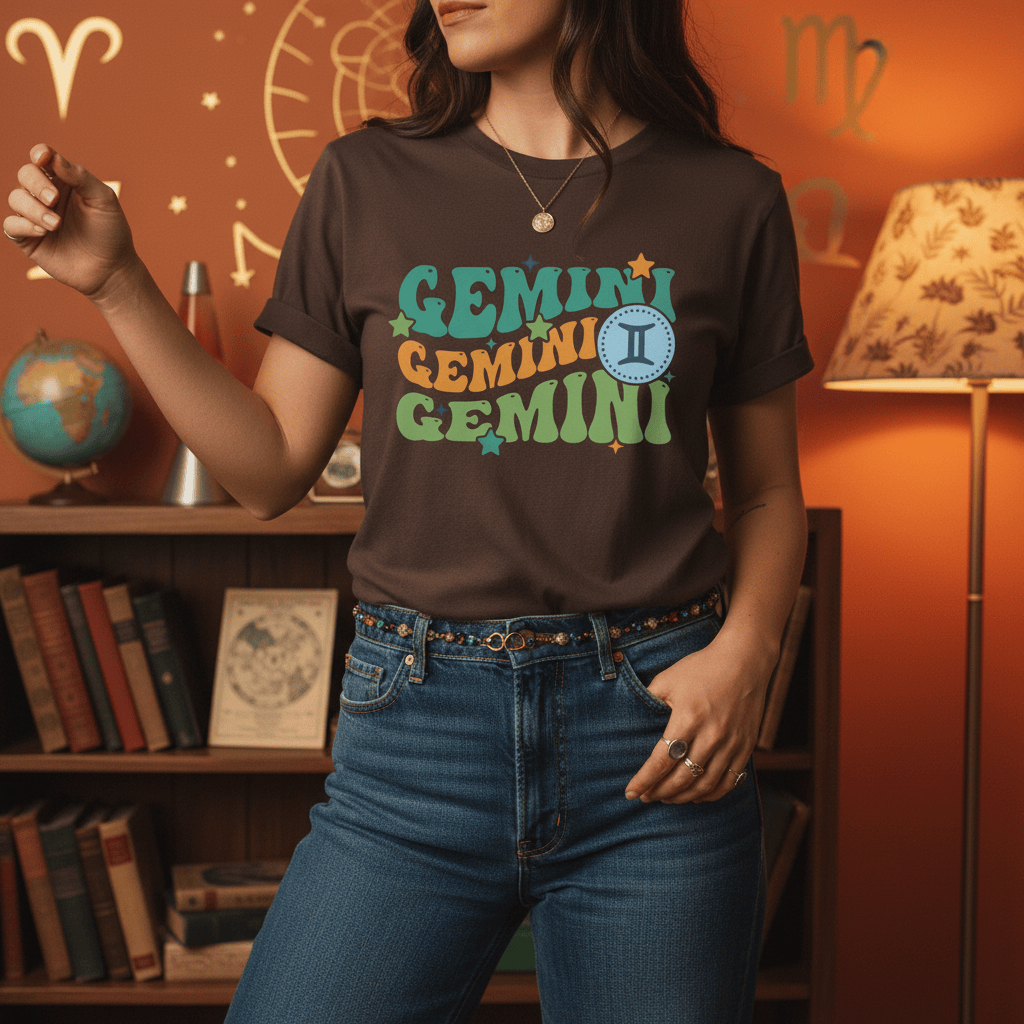 retro gemini zodiac graphic t-shirt t-shirt tenth colour product image