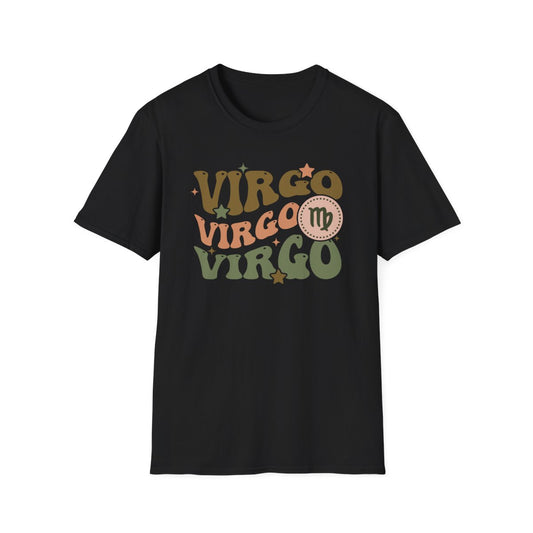 navy t-shirt with vintage virgo astrology print front view