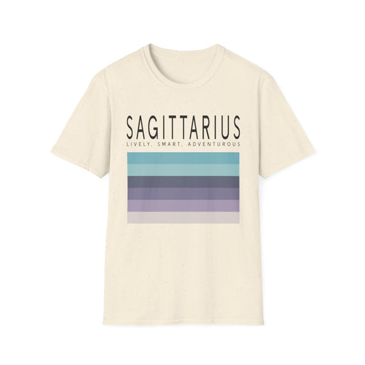 white t-shirt with sagittarius archer zodiac symbol and stripe artwork