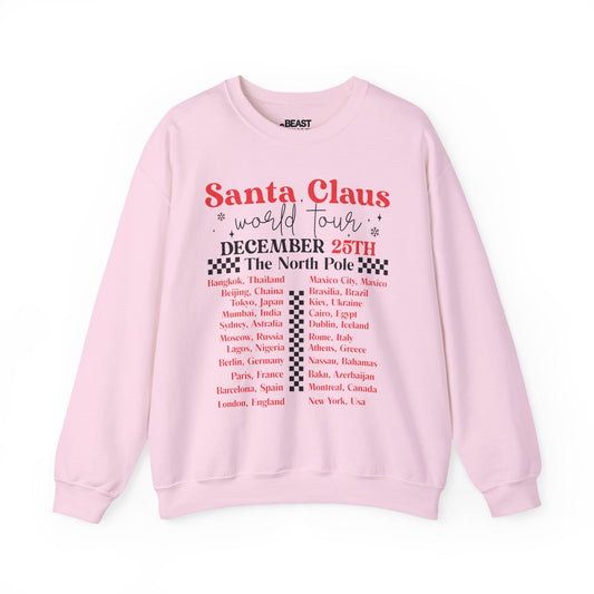 santa claus world tour christmas sweatshirt light pink sweatshirt Christmas gift idea