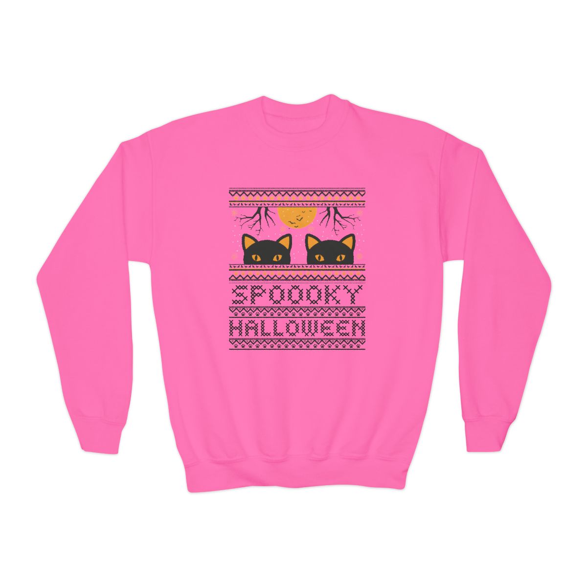 sport grey kids sweatshirt with cute festive halloween cat graphic
