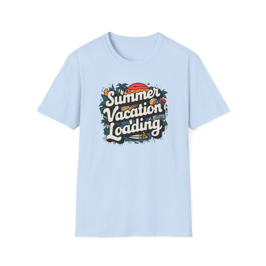 black t-shirt with summer holiday loading travel design back view