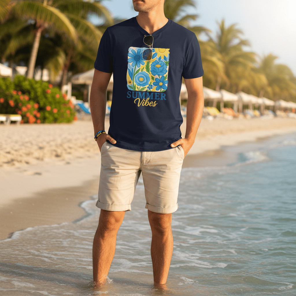 summer vibes floral t-shirt product mockup multiple colours