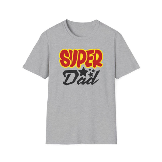 light blue t-shirt with super dad graphic print