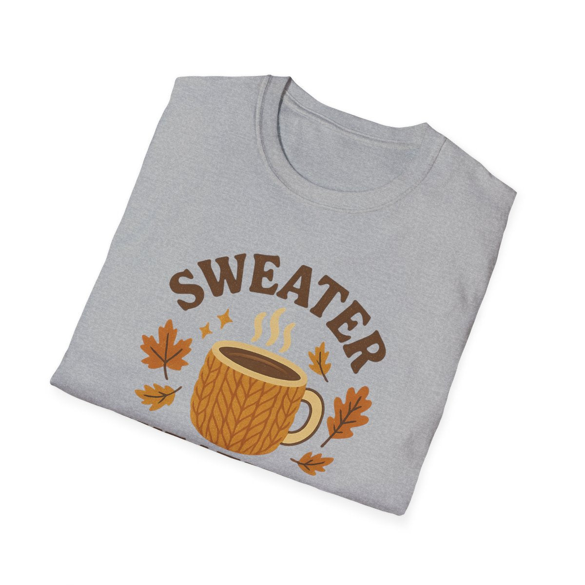 close-up of sweater weather club graphic on comfortable cotton t-shirt