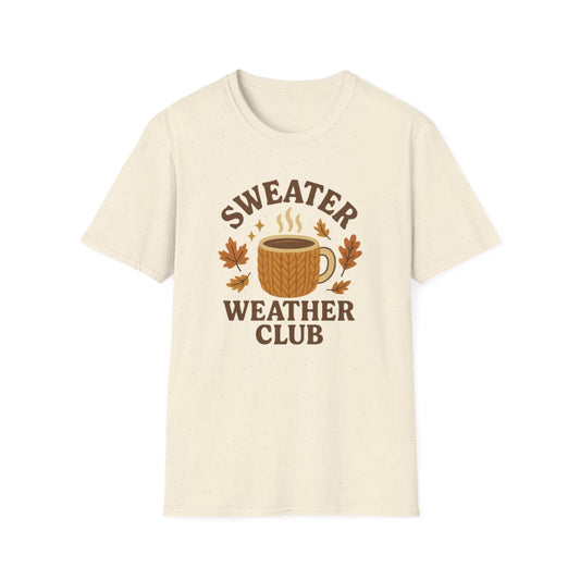 white t-shirt with sweater weather club graphic print for autumn lovers