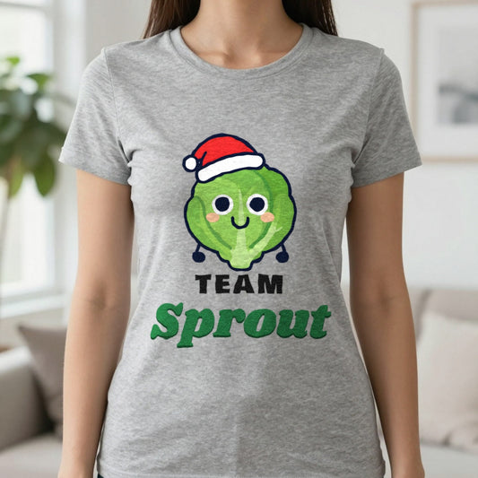 Team Sprout Christmas Jumper & T-Shirt in Sport Grey (T-Shirt), worn, our photo