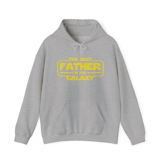 navy blue hoodie featuring bold best father in the galaxy graphic print