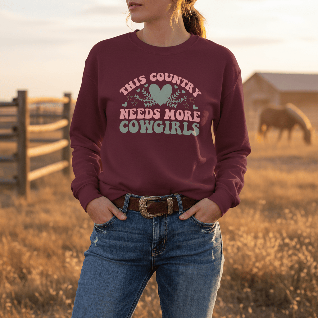 this country needs more cowgirls sweatshirt gift idea packaging detail