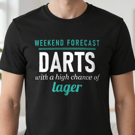 Weekend Forecast Darts With A Chance Of Lager Funny Darts T-Shirt & Sweatshirt close-up