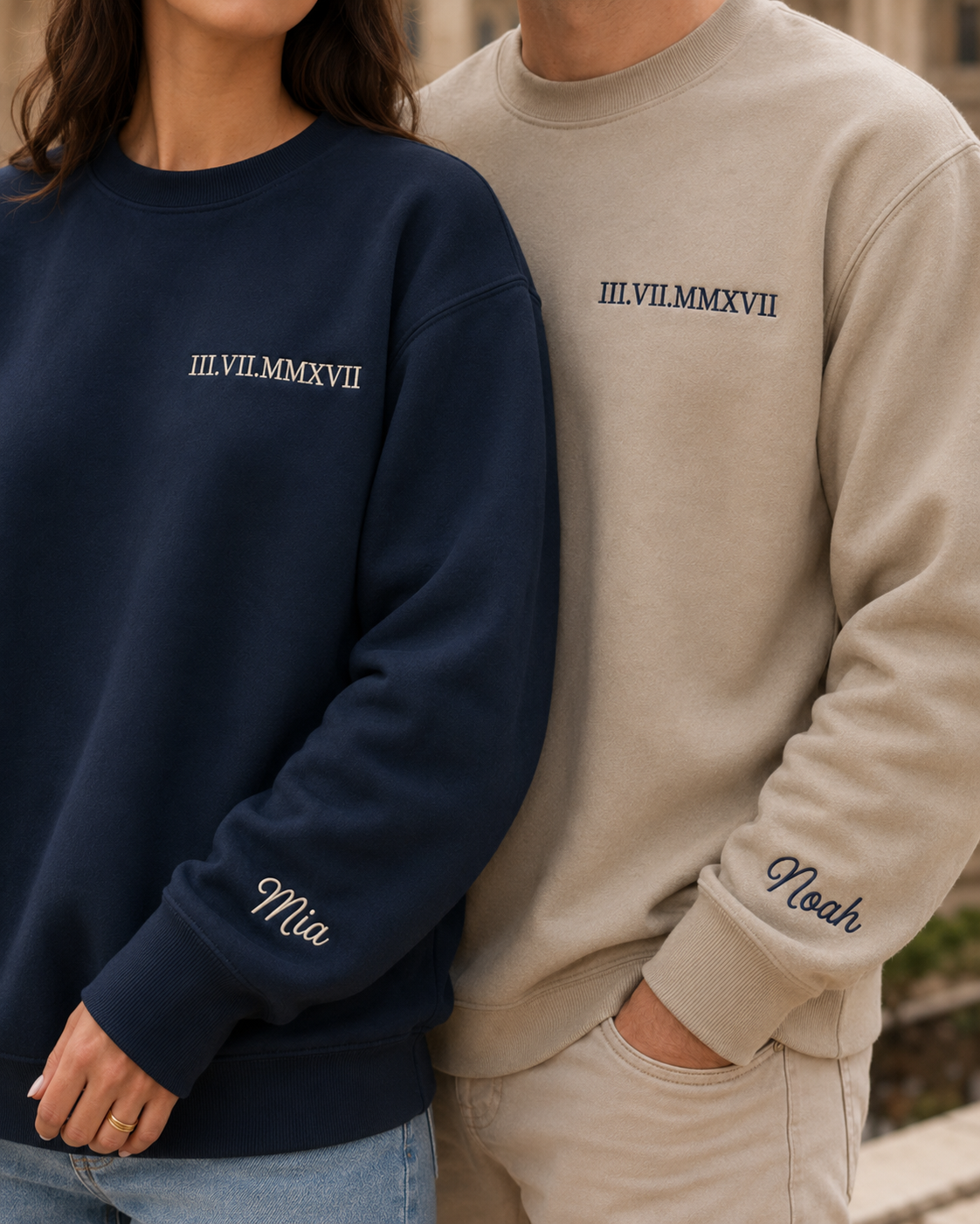 Personalised Embroidered Date Sweatshirt | Roman Numerals + Sleeve Name