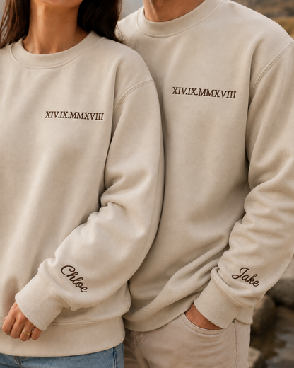 Personalised Embroidered Date Sweatshirt | Roman Numerals + Sleeve Name