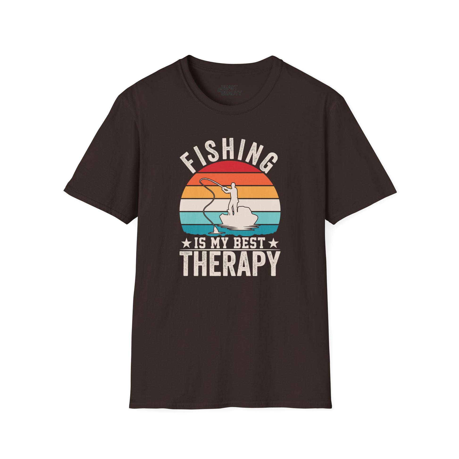 red t-shirt with fishing is my best therapy slogan design for fishing enthusiasts