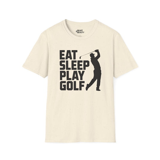 light blue t-shirt with eat sleep play golf dad funny slogan design
