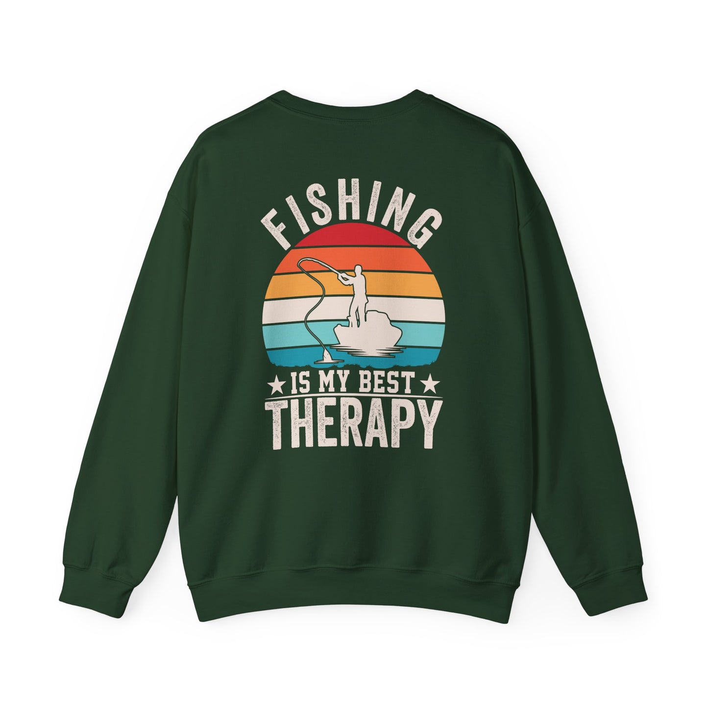 black sweatshirt with fishing is my best therapy slogan