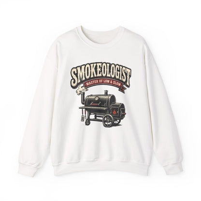 red sweatshirt with smokeologist funny bbq smoking design
