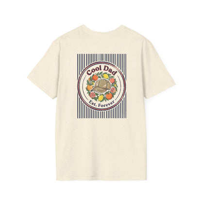 light blue t-shirt with cool dad est forever retro slogan design — funny dad gift